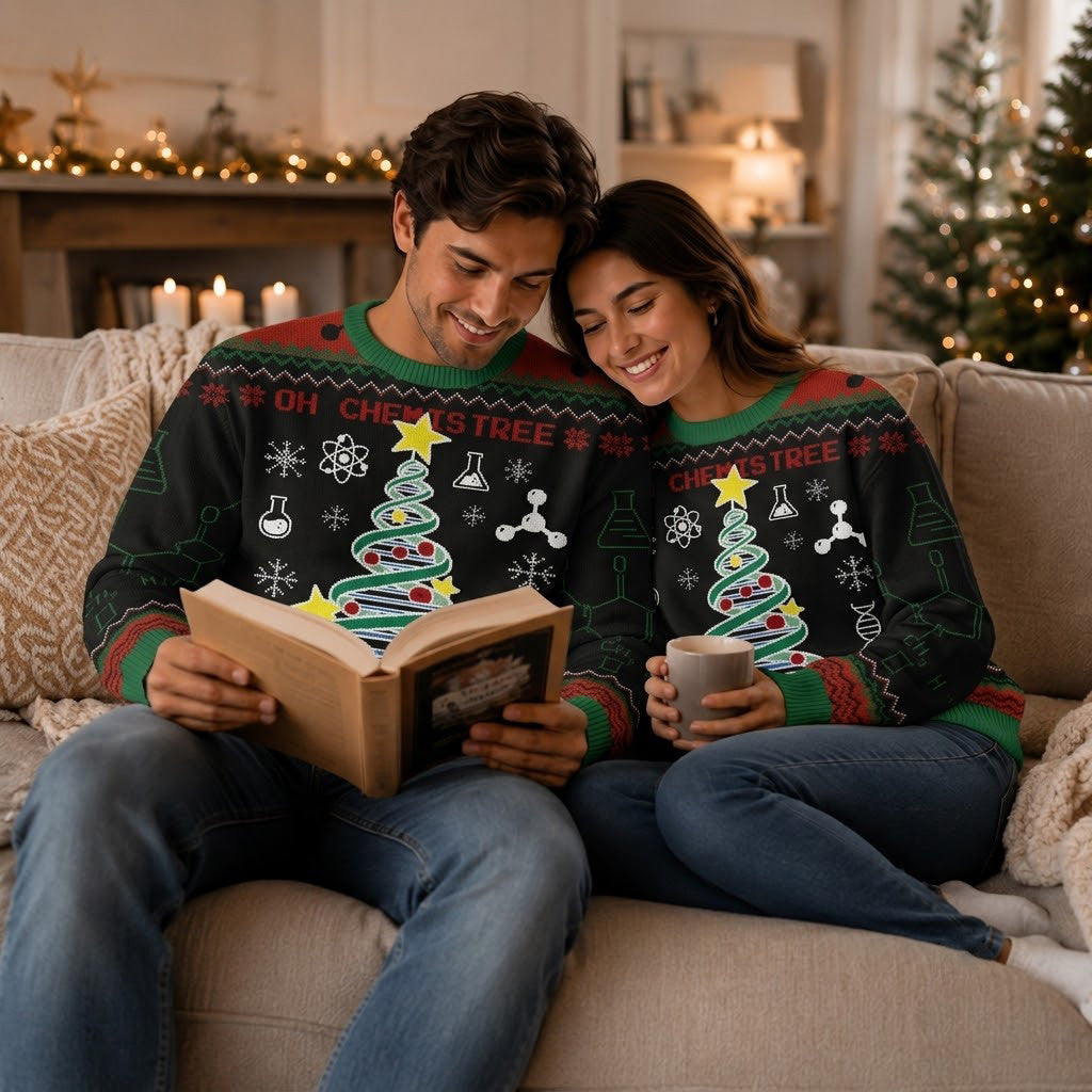 Oh Chemist Tree DNA Tree Ugly Christmas Sweater - Science Holiday Knit Print