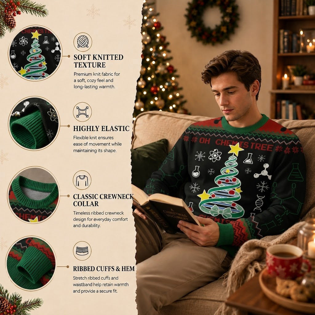 Oh Chemist Tree DNA Tree Ugly Christmas Sweater - Science Holiday Knit Print