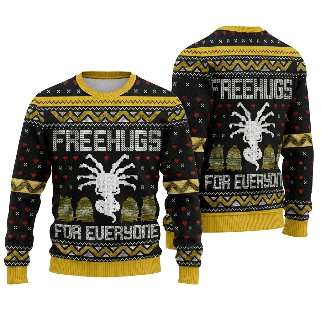 Free Hugs For Everyone Ugly Christmas Sweater - Funny Sci-Fi Holiday Knit Print
