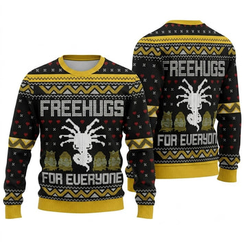 Free Hugs For Everyone Ugly Christmas Sweater - Funny Sci-Fi Holiday Knit Print