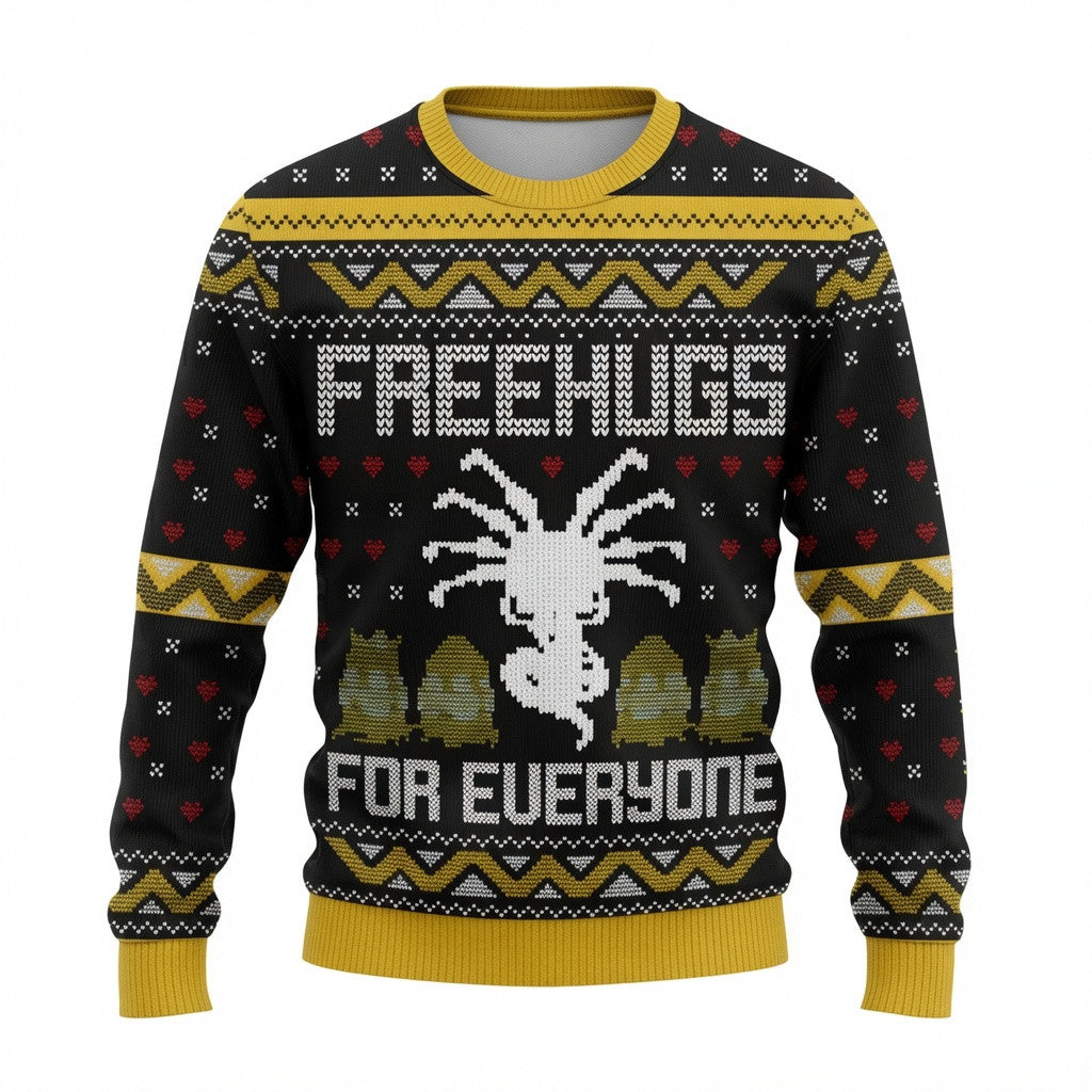 Free Hugs For Everyone Ugly Christmas Sweater - Funny Sci-Fi Holiday Knit Print