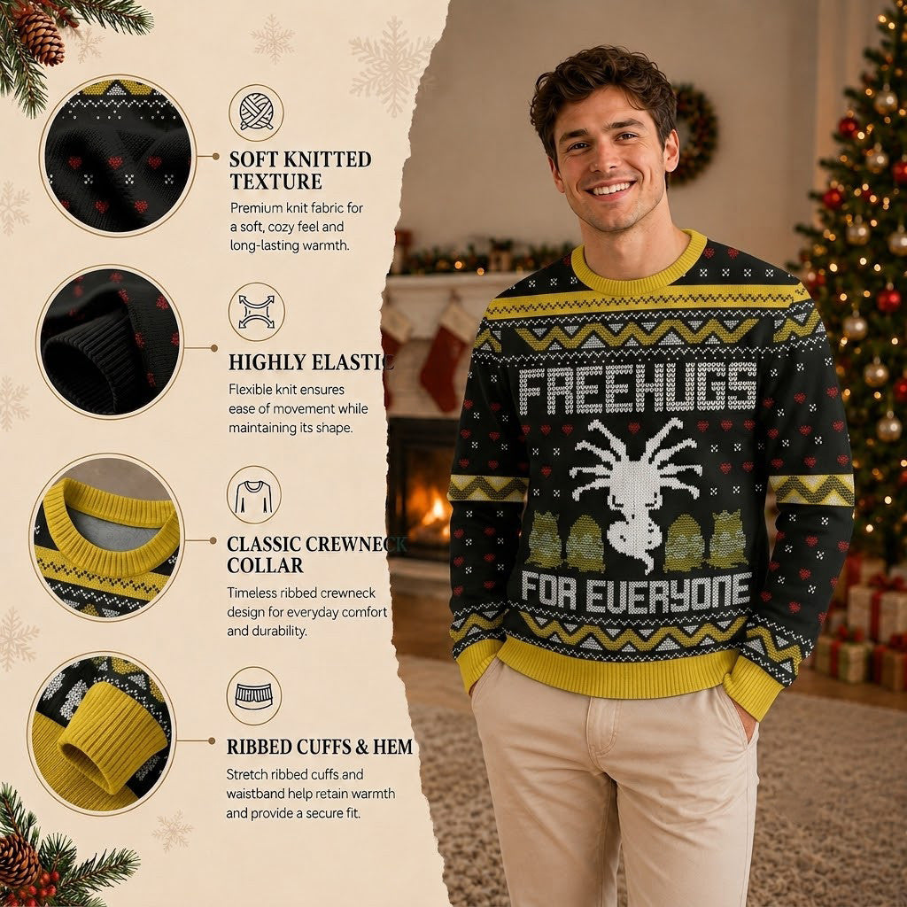 Free Hugs For Everyone Ugly Christmas Sweater - Funny Sci-Fi Holiday Knit Print