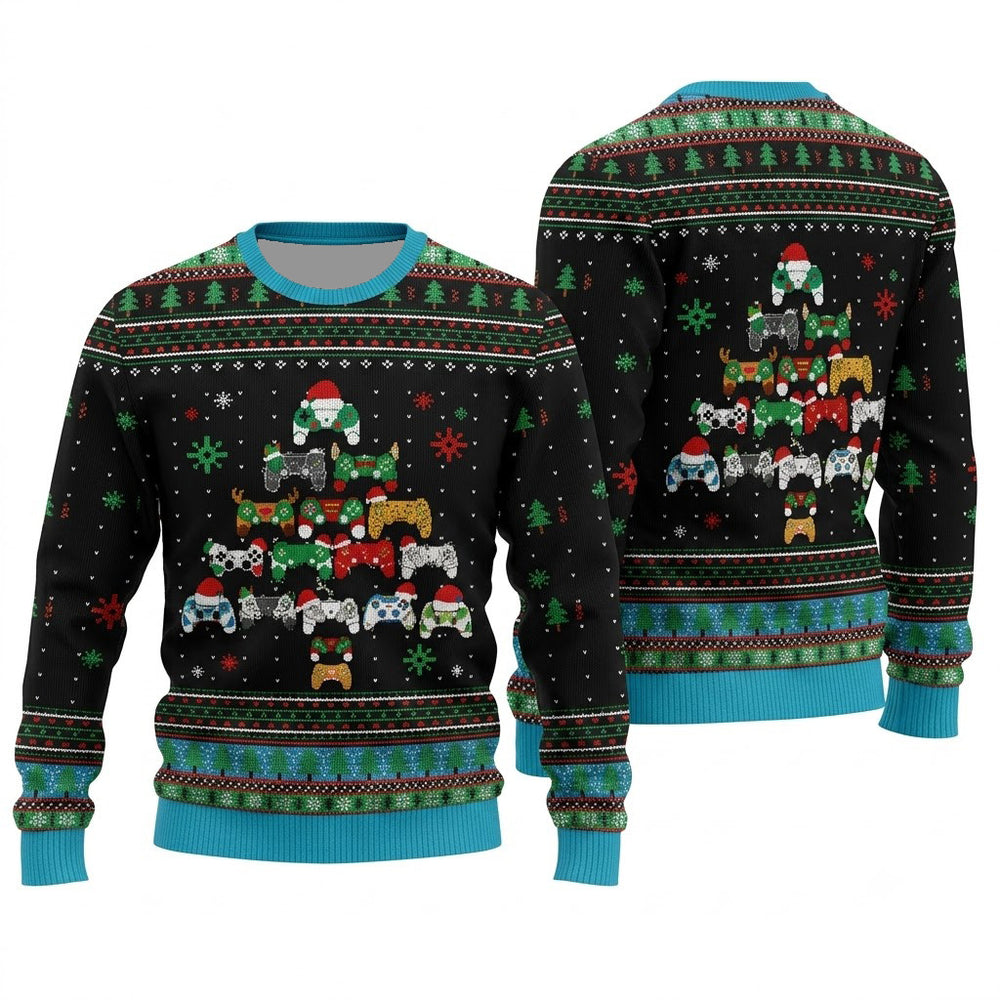 Gaming Tree Ugly Christmas Sweater - Gamer Holiday Gamepad Holiday Knit Print