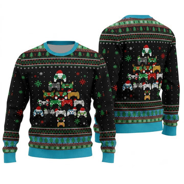 Gaming Tree Ugly Christmas Sweater - Gamer Holiday Gamepad Holiday Knit Print