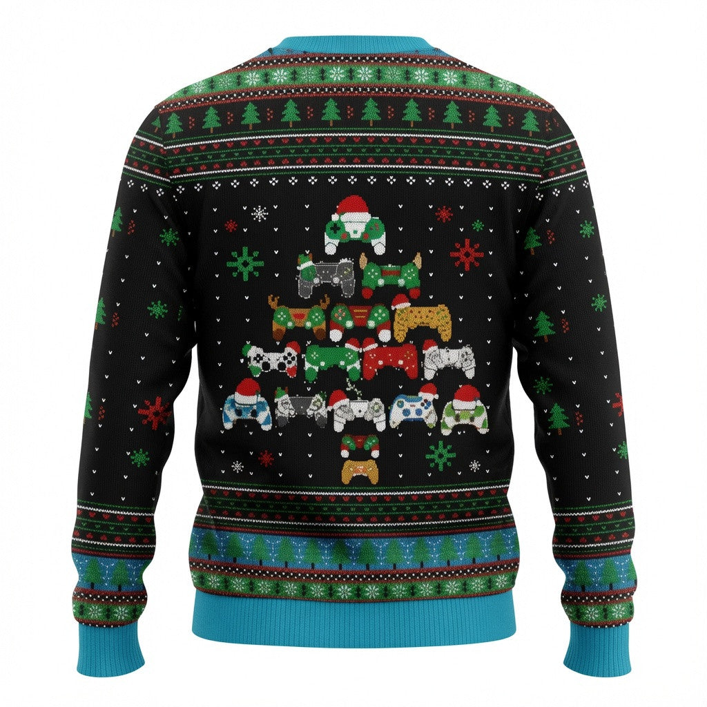Gaming Tree Ugly Christmas Sweater - Gamer Holiday Gamepad Holiday Knit Print