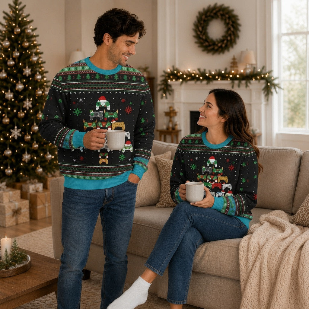 Gaming Tree Ugly Christmas Sweater - Gamer Holiday Gamepad Holiday Knit Print