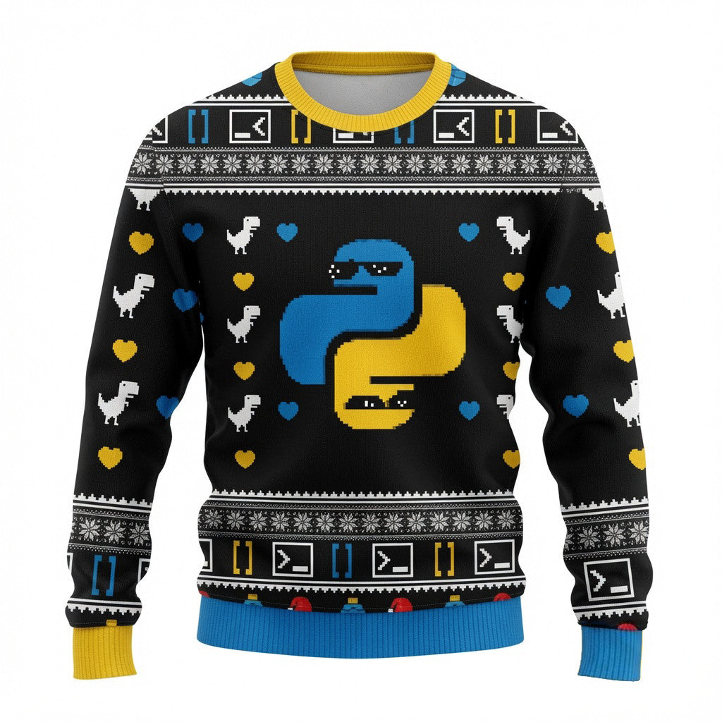 Python Logo Ugly Christmas Sweater - Geeky Programmer Holiday Knit Print