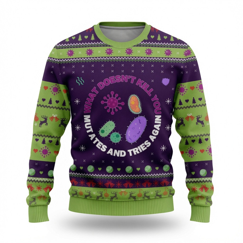 Science Ugly Christmas Sweater - What Does Not Kill You Mutates Holiday Knit Print