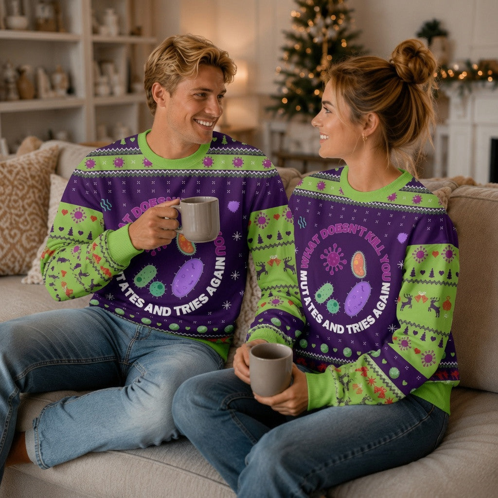 Science Ugly Christmas Sweater - What Does Not Kill You Mutates Holiday Knit Print