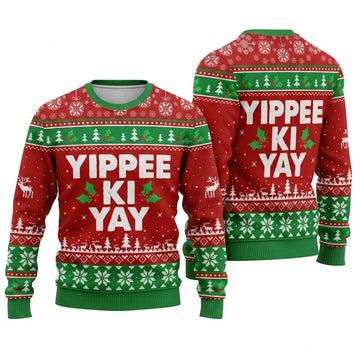 Yippee Ki Yay Ugly Christmas Sweater - Action Movie Holiday Knit Print