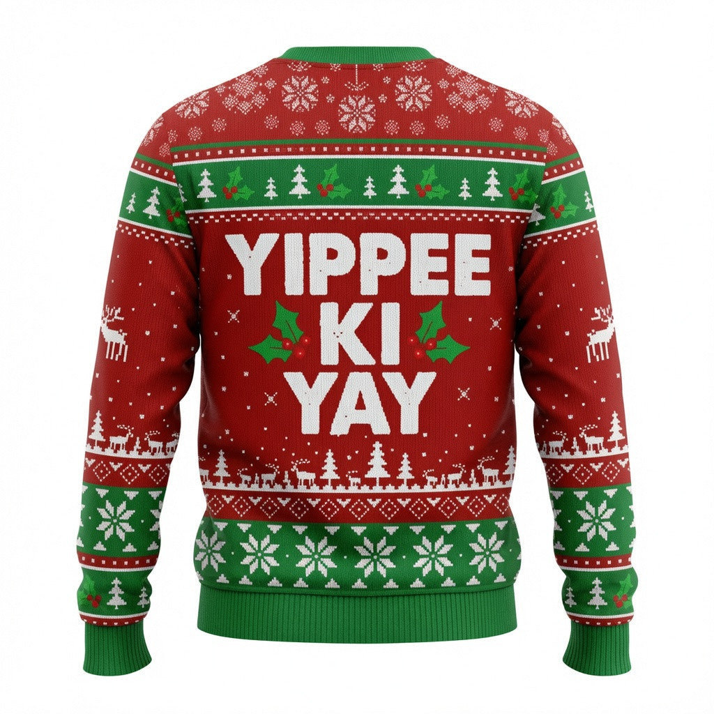 Yippee Ki Yay Ugly Christmas Sweater - Action Movie Holiday Knit Print