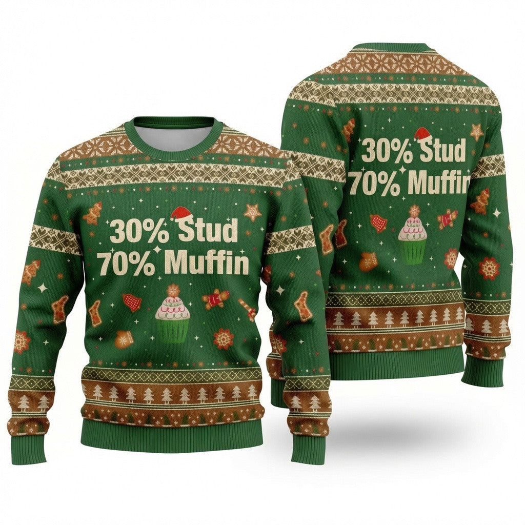 Stud Meets Muffin Ugly Christmas Sweater – Funny Holiday Knit Print