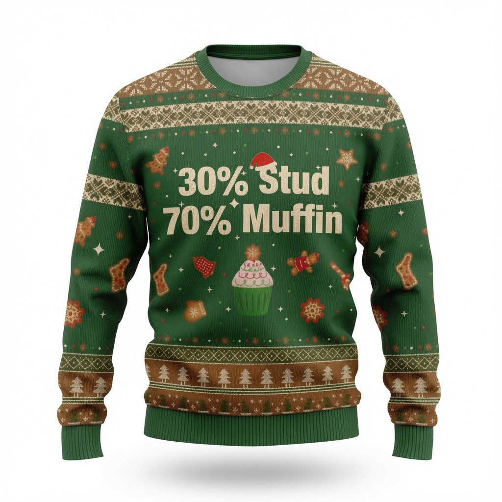 Stud Meets Muffin Ugly Christmas Sweater – Funny Holiday Knit Print