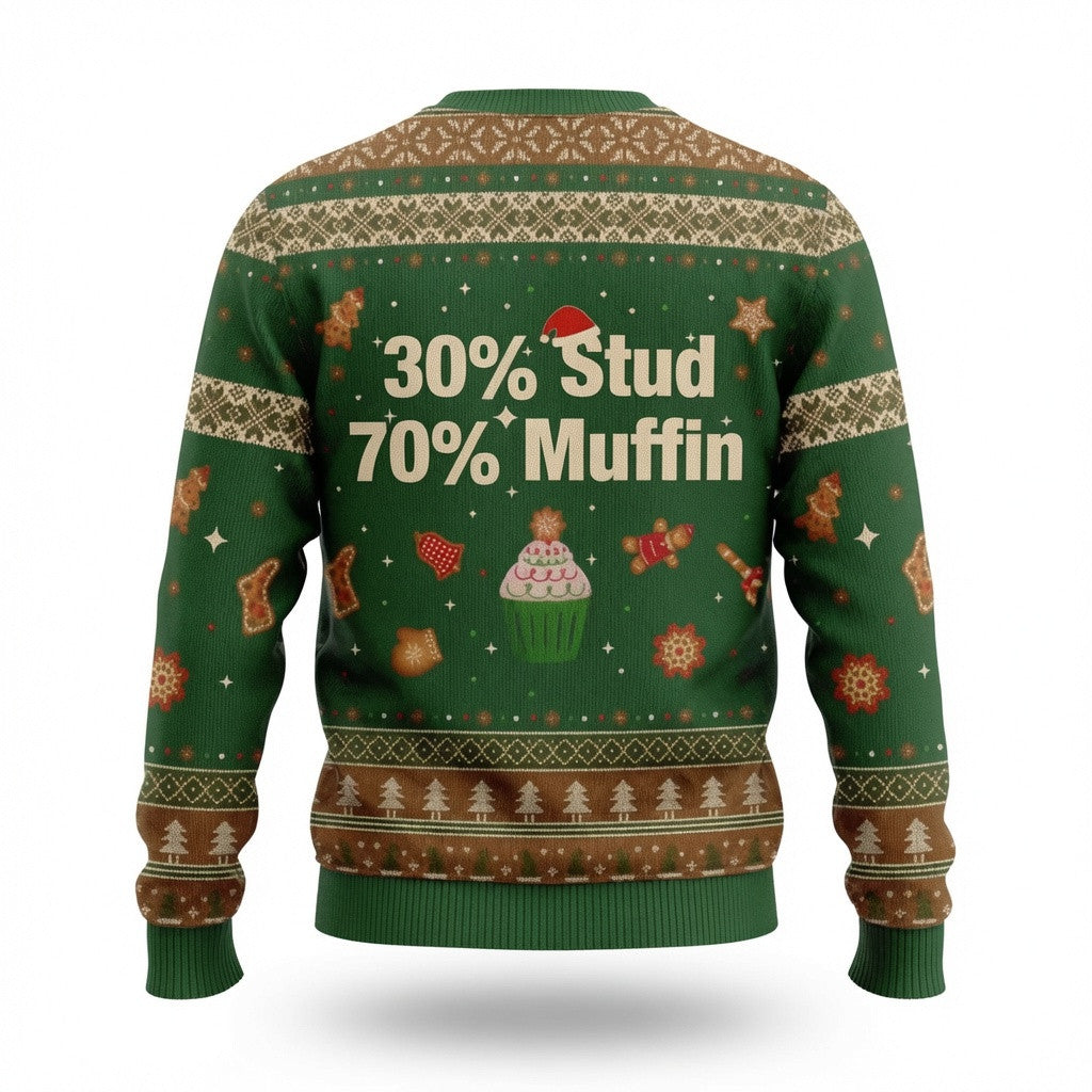 Stud Meets Muffin Ugly Christmas Sweater – Funny Holiday Knit Print