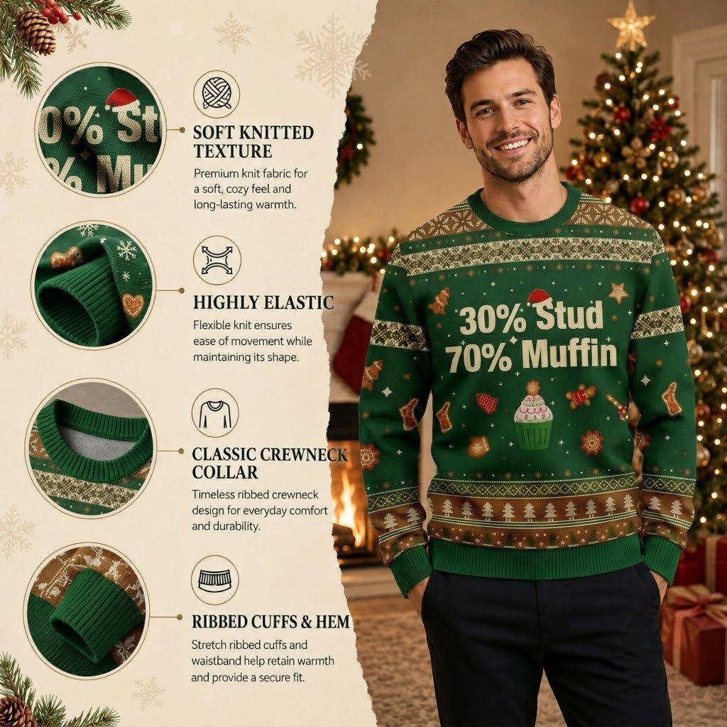 Stud Meets Muffin Ugly Christmas Sweater – Funny Holiday Knit Print