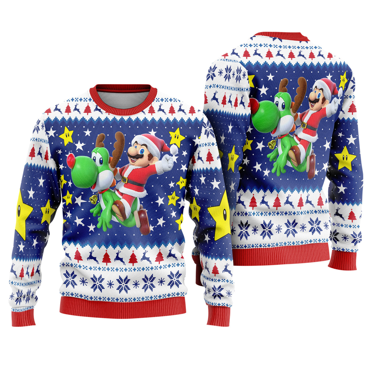 Super Mario Bros Ugly Christmas Sweater - Festive Gamer Holiday Knit Print