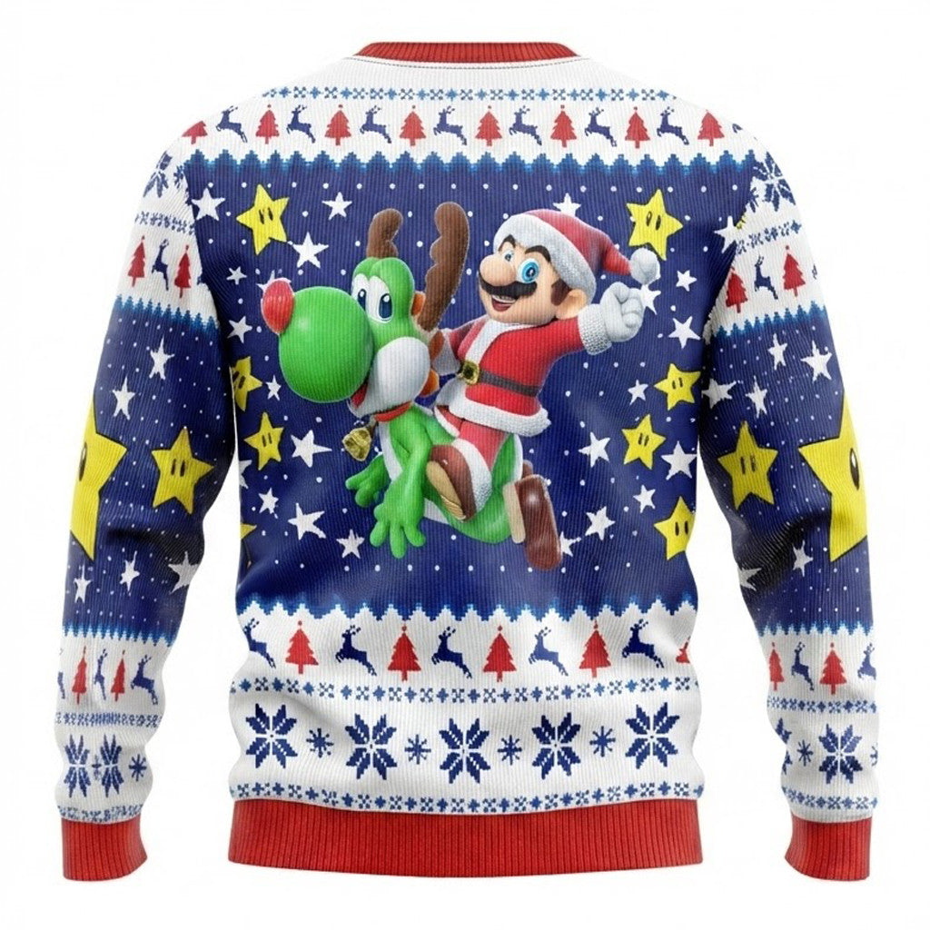 Super Mario Bros Ugly Christmas Sweater - Festive Gamer Holiday Knit Print
