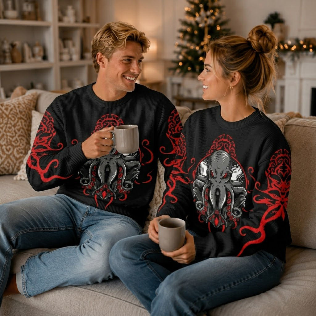Cthulhu Dark Art Ugly Christmas Sweater - Cosmic Horror Holiday Knit Print