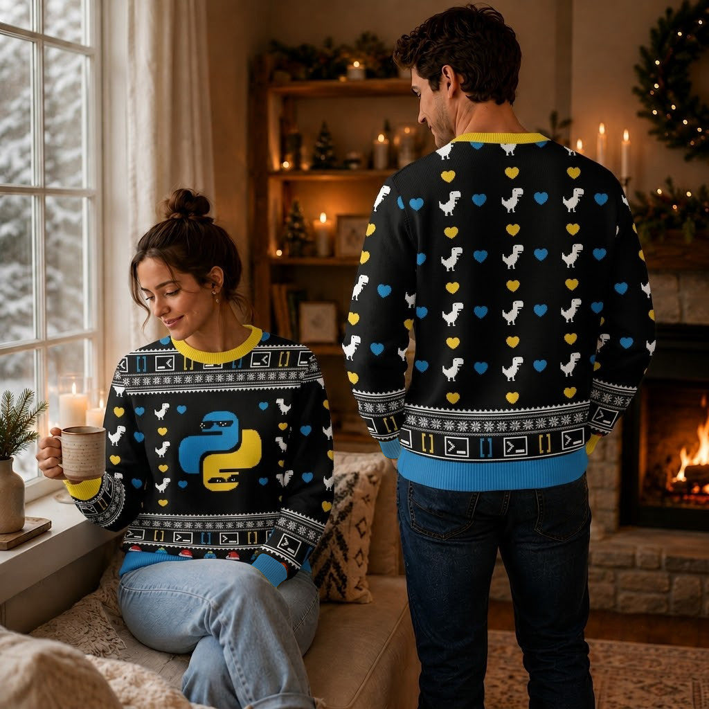 Python Logo Ugly Christmas Sweater - Geeky Programmer Holiday Knit Print