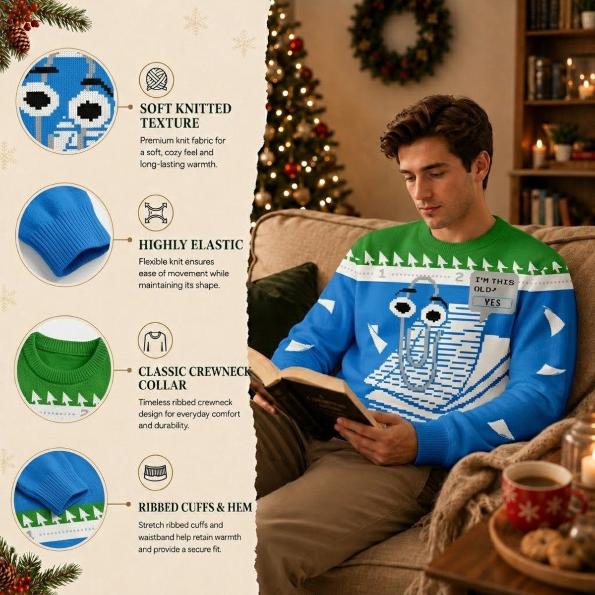 Clippy I Am This Old Ugly Christmas Sweater - Funny Nostalgic Office Holiday Knit Print