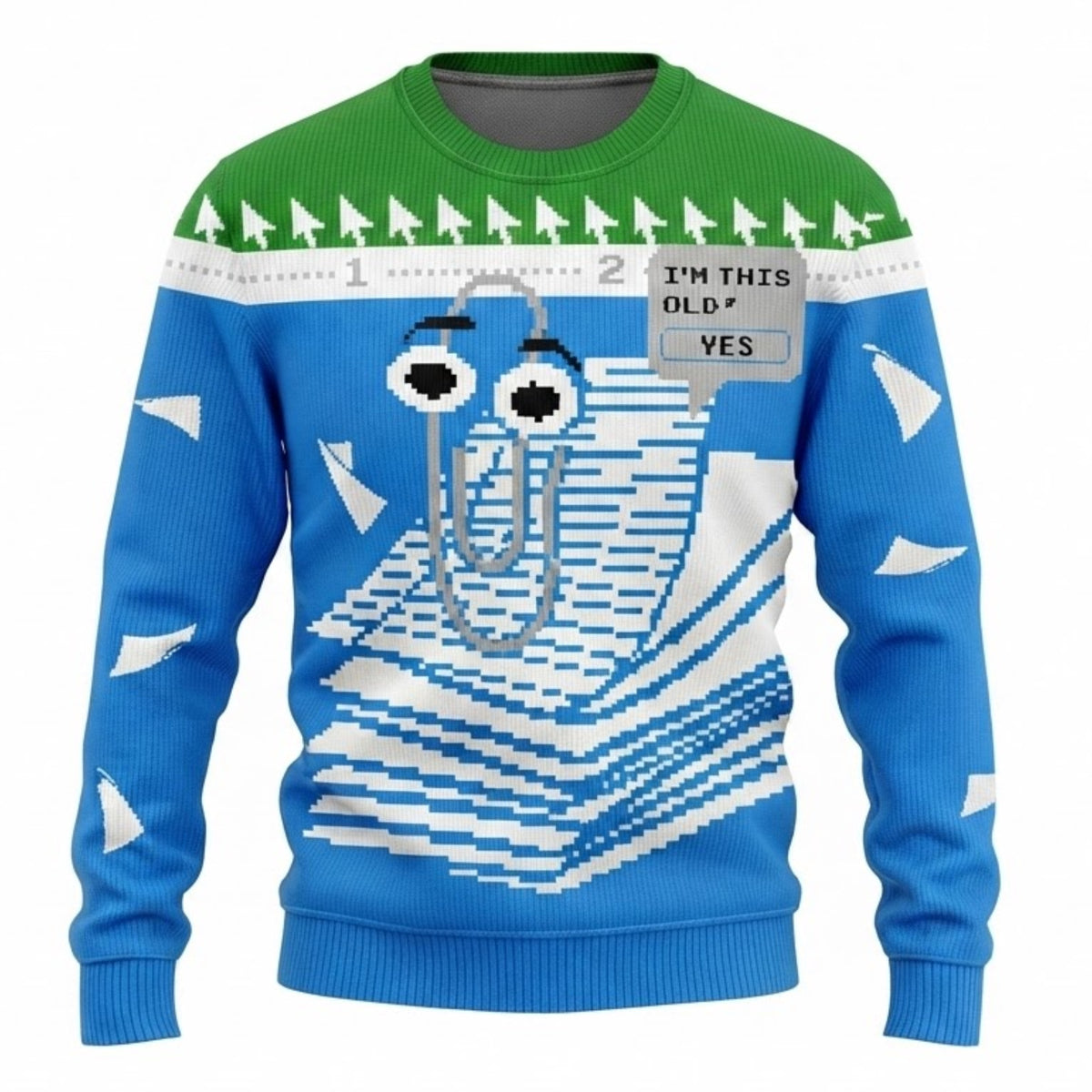 Clippy I Am This Old Ugly Christmas Sweater - Funny Nostalgic Office Holiday Knit Print