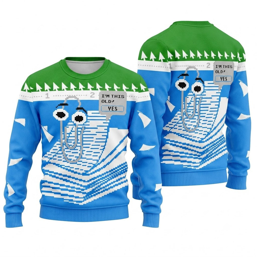 Clippy I Am This Old Ugly Christmas Sweater - Funny Nostalgic Office Holiday Knit Print