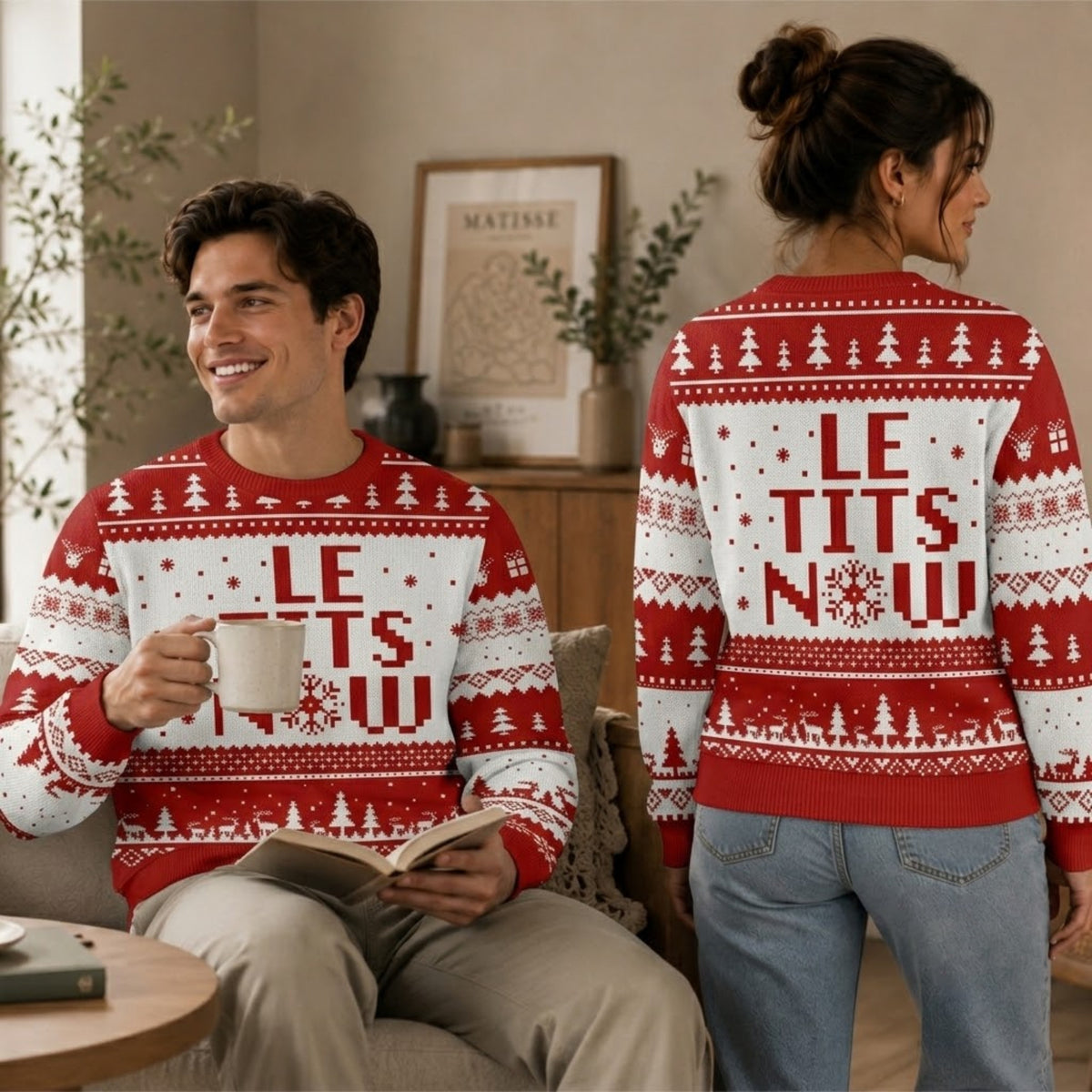 Le Tits Now Ugly Christmas Sweater - Funny Holiday Knit Print