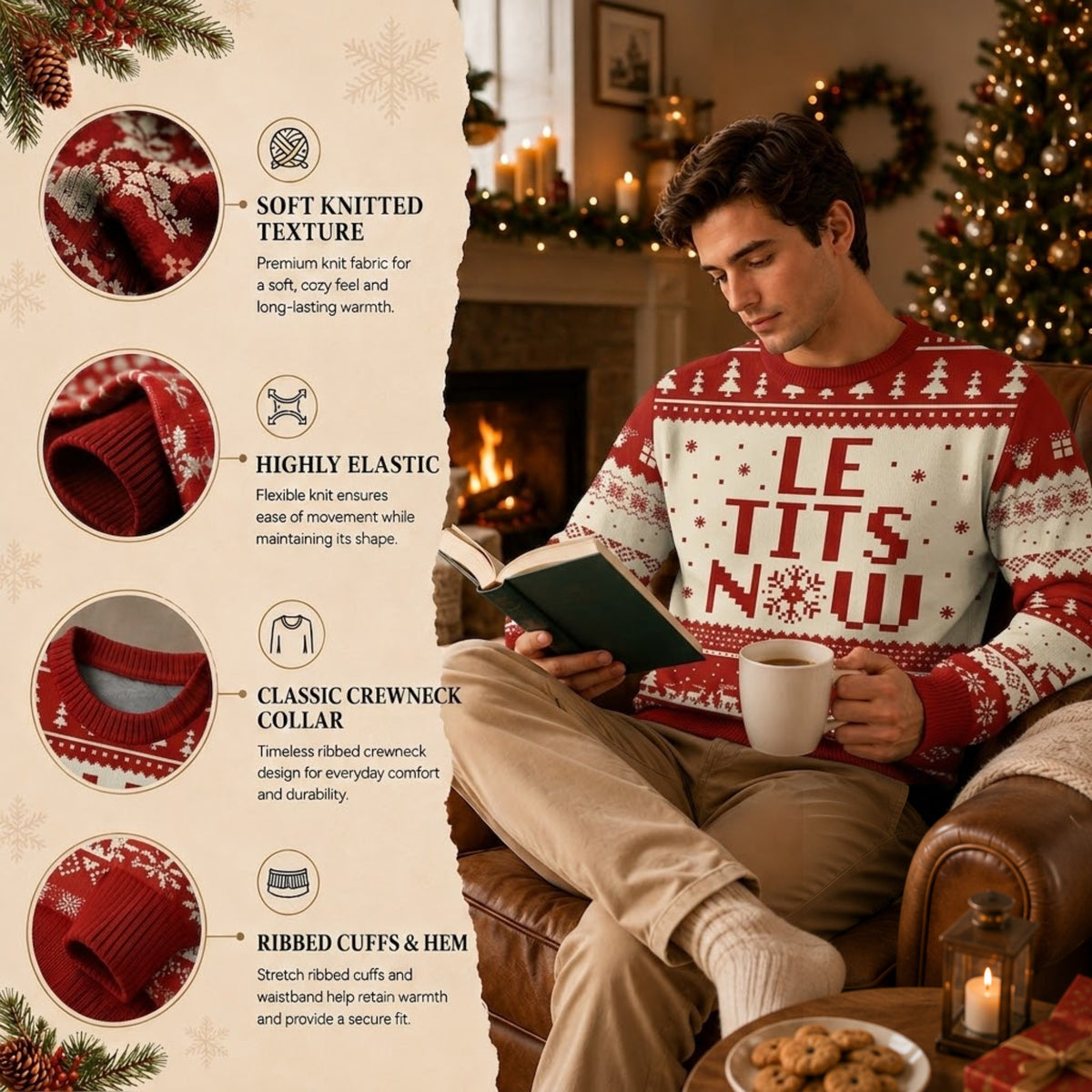 Le Tits Now Ugly Christmas Sweater - Funny Holiday Knit Print