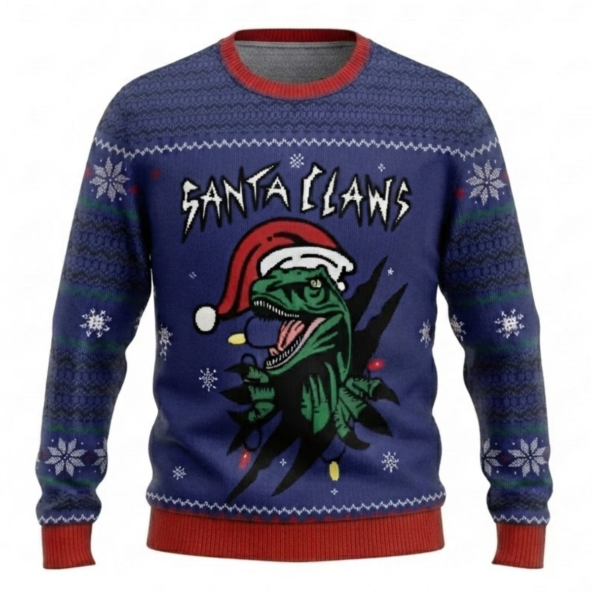 Santa Claws Dinosaur Ugly Christmas Sweater - Funny Jurassic Holiday Knit Print