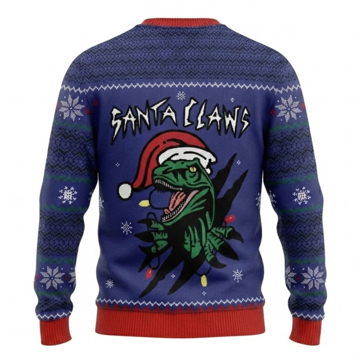 Santa Claws Dinosaur Ugly Christmas Sweater - Funny Jurassic Holiday Knit Print
