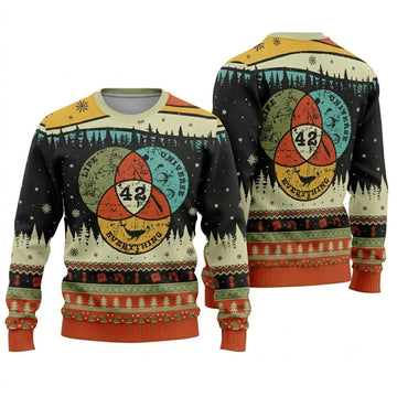 Life The Universe And Everything Ugly Christmas Sweater - Nerdy Sci-Fi Holiday Knit Print