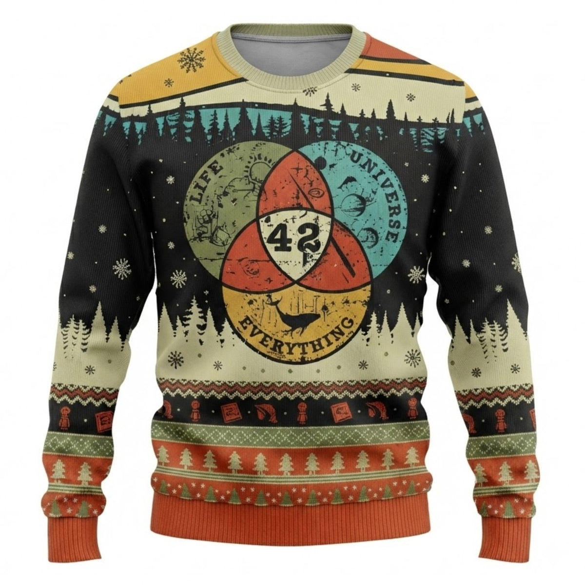 Life The Universe And Everything Ugly Christmas Sweater - Nerdy Sci-Fi Holiday Knit Print