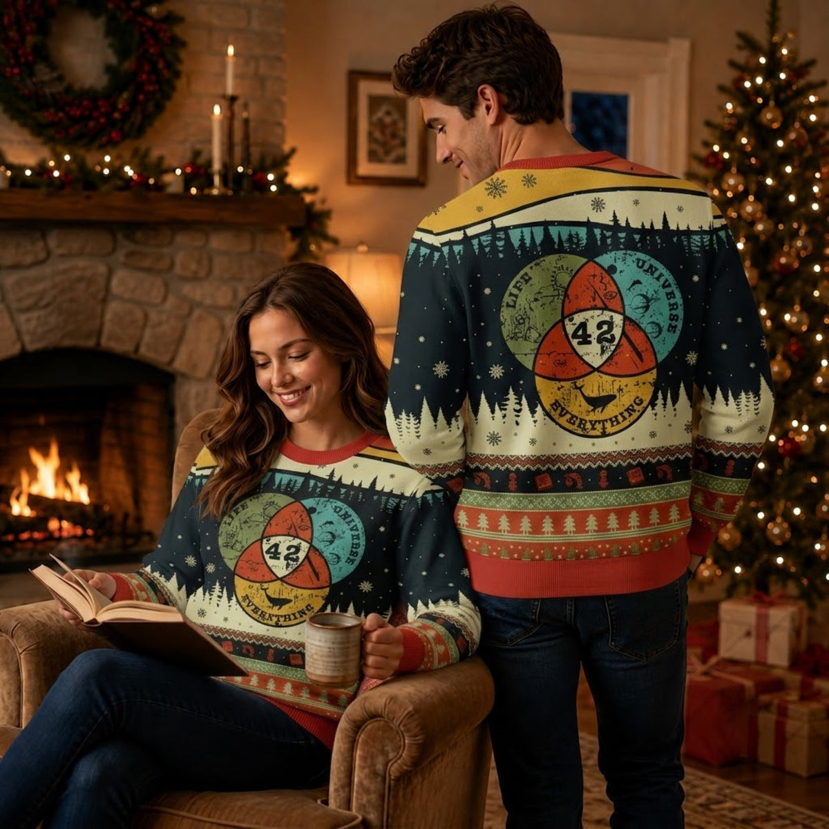 Life The Universe And Everything Ugly Christmas Sweater - Nerdy Sci-Fi Holiday Knit Print