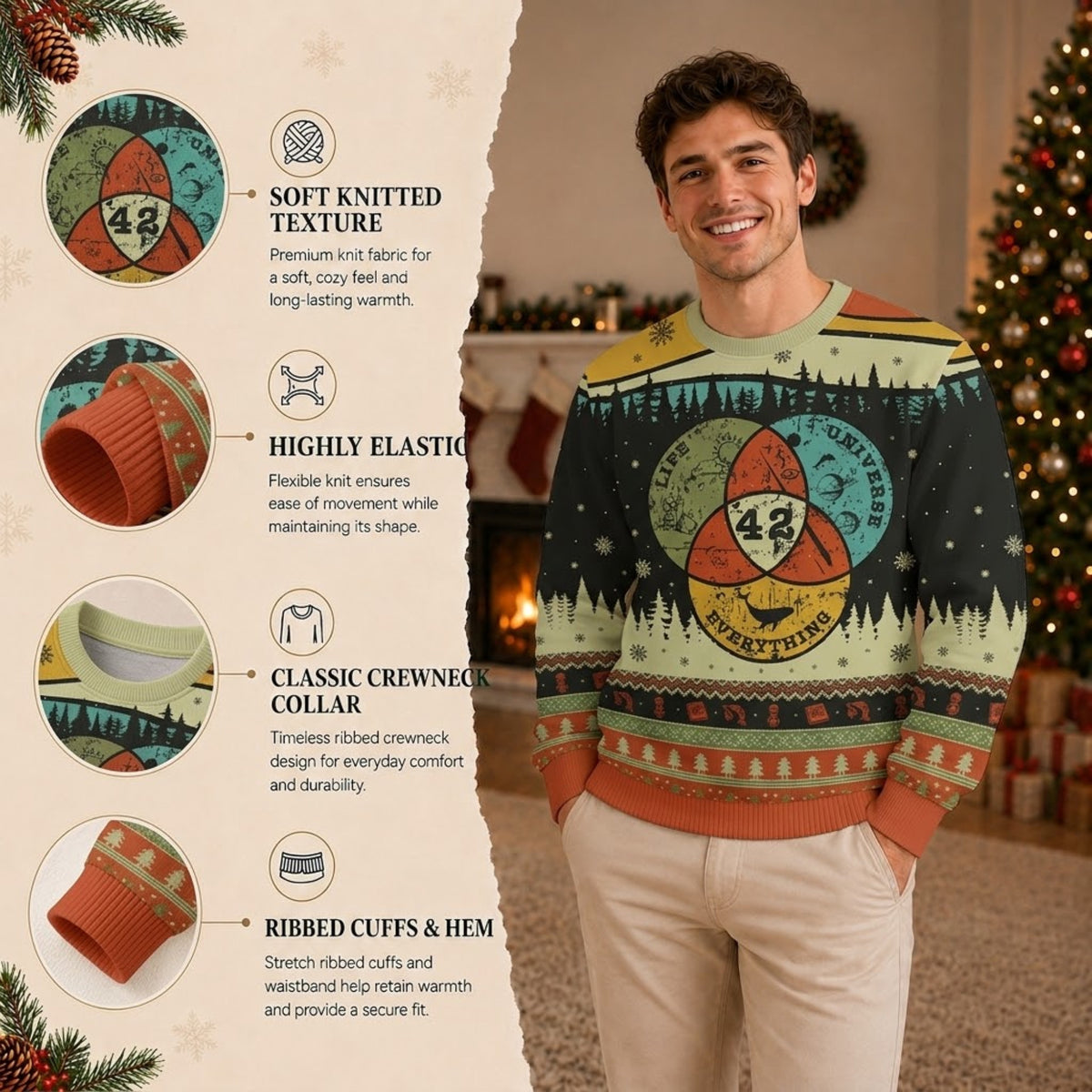 Life The Universe And Everything Ugly Christmas Sweater - Nerdy Sci-Fi Holiday Knit Print
