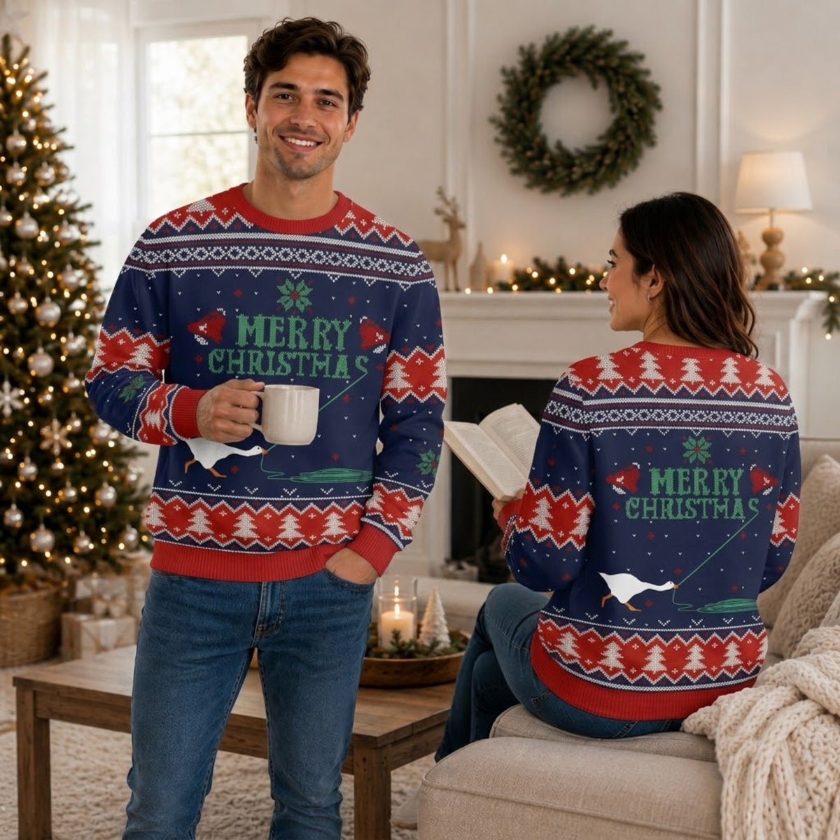 Honk Goose Ugly Christmas Sweater - Funny Merry Christmas Holiday Knit Print