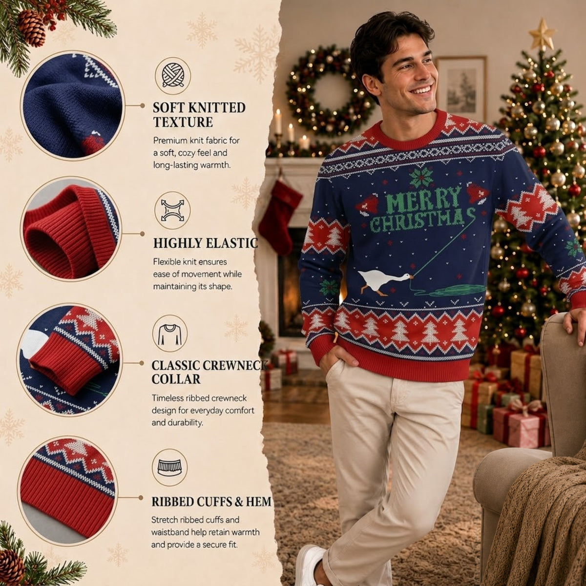 Honk Goose Ugly Christmas Sweater - Funny Merry Christmas Holiday Knit Print