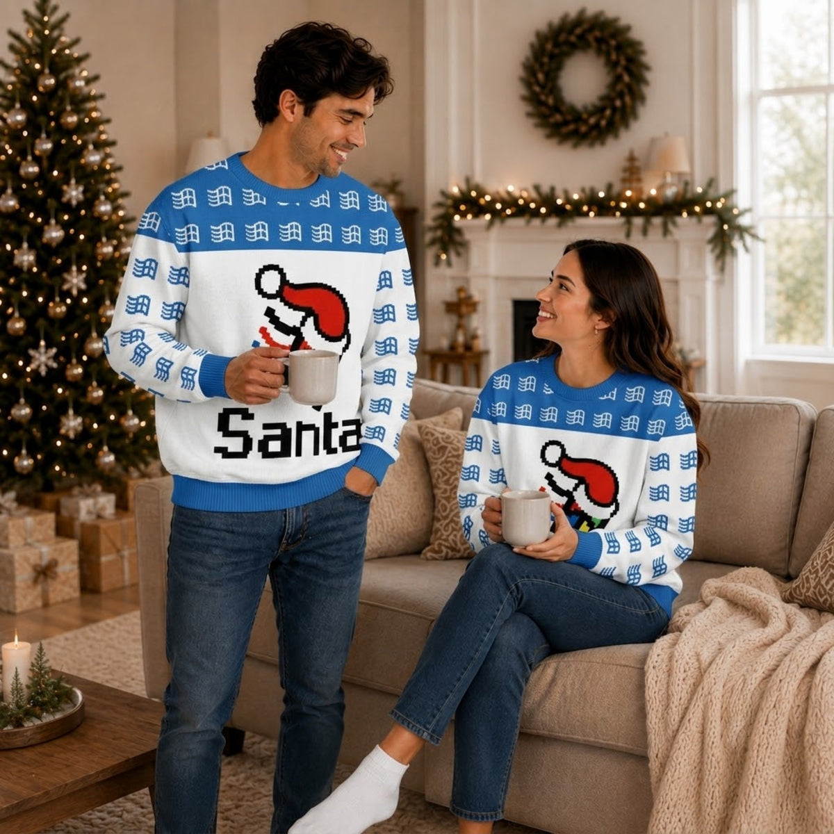 Micro Santa Ugly Christmas Sweater - Cute Pixel Holiday Knit Print