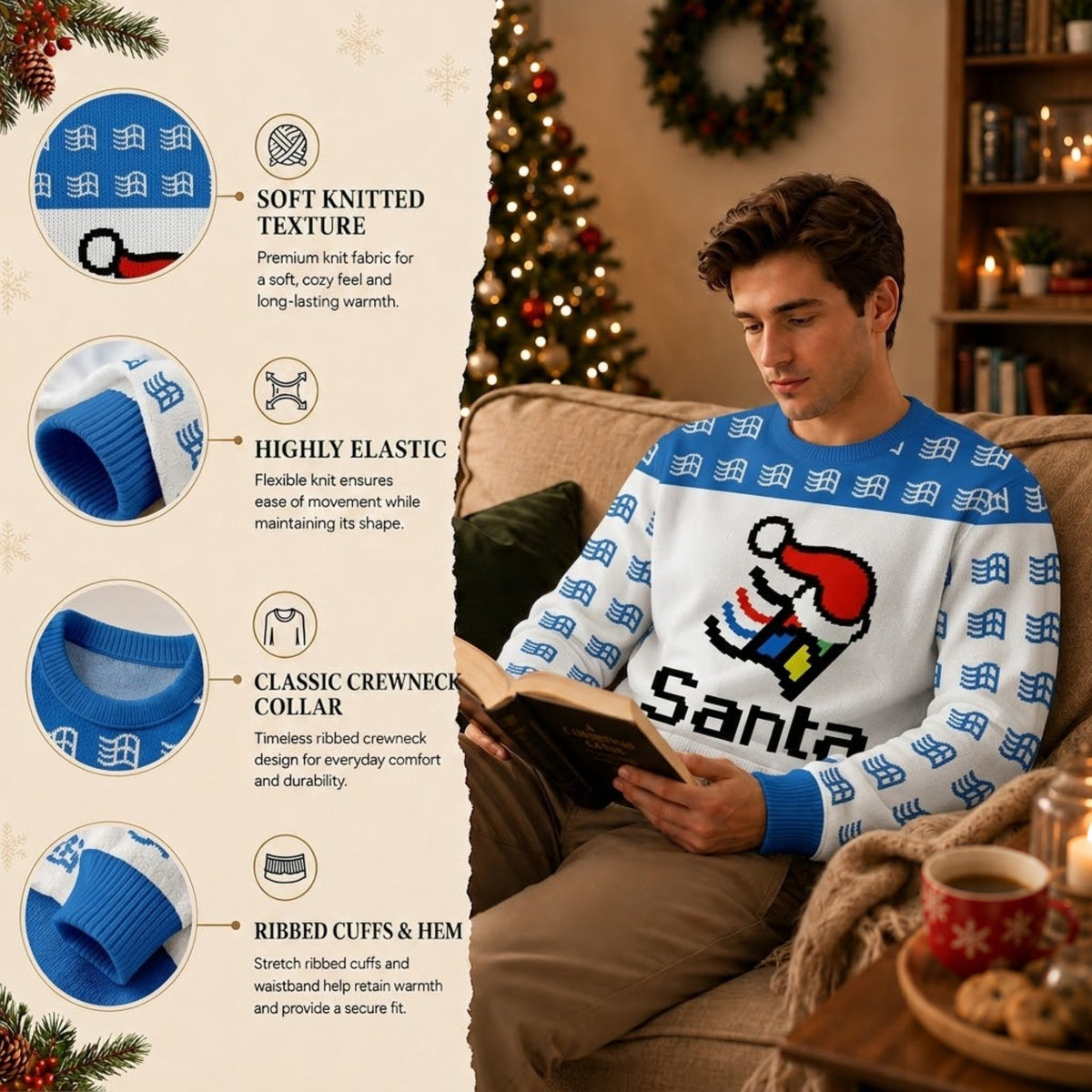 Micro Santa Ugly Christmas Sweater - Cute Pixel Holiday Knit Print