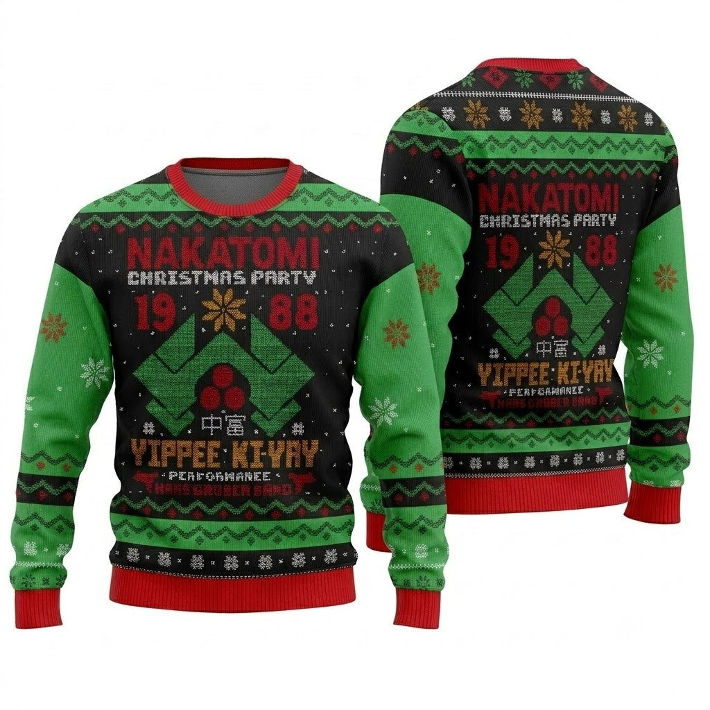 Tower Plaza Christmas Party 1988 Ugly Christmas Sweater - Funny 80s Action Holiday Knit Print