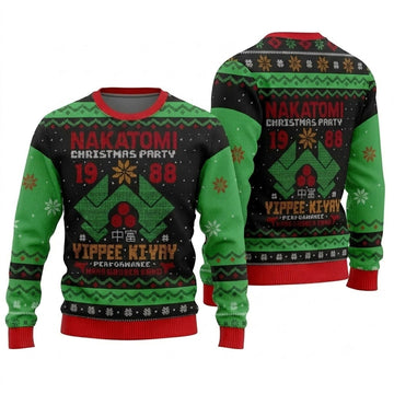 Tower Plaza Christmas Party 1988 Ugly Christmas Sweater - Funny 80s Action Holiday Knit Print
