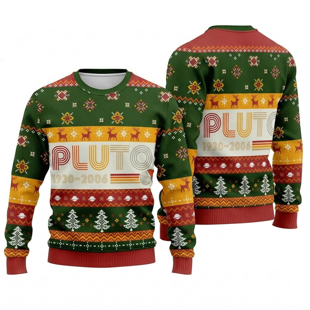 PLUTO Nerd Ugly Christmas Sweater - Vintage Astronomy Holiday Knit Print