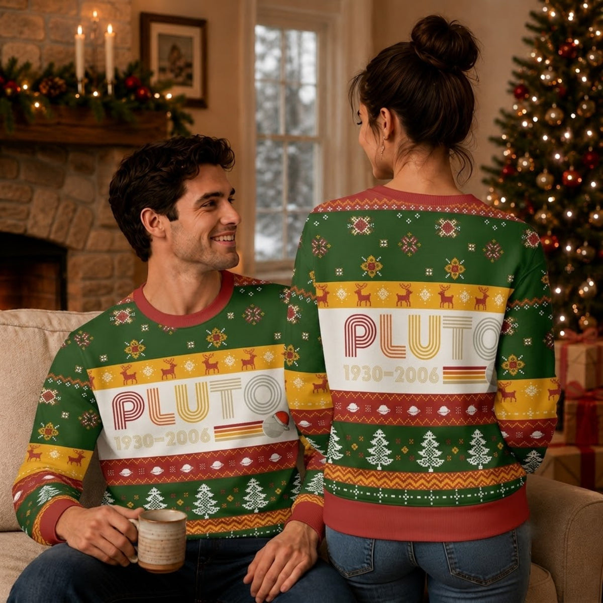 PLUTO Nerd Ugly Christmas Sweater - Vintage Astronomy Holiday Knit Print