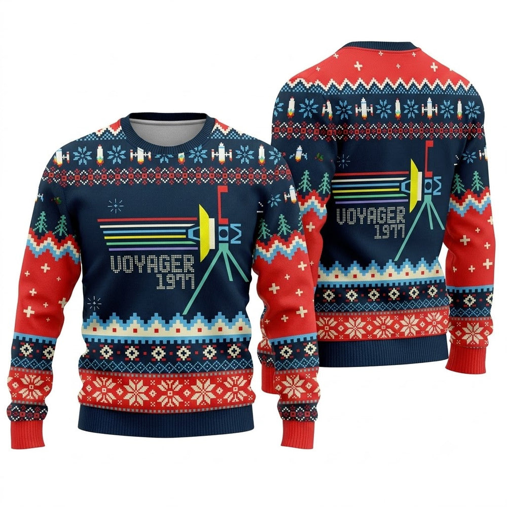 NASA Voyager Spacecraft Ugly Christmas Sweater - Space Holiday Knit Print