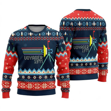 NASA Voyager Spacecraft Ugly Christmas Sweater - Space Holiday Knit Print