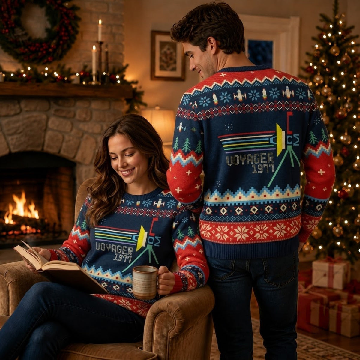 NASA Voyager Spacecraft Ugly Christmas Sweater - Space Holiday Knit Print