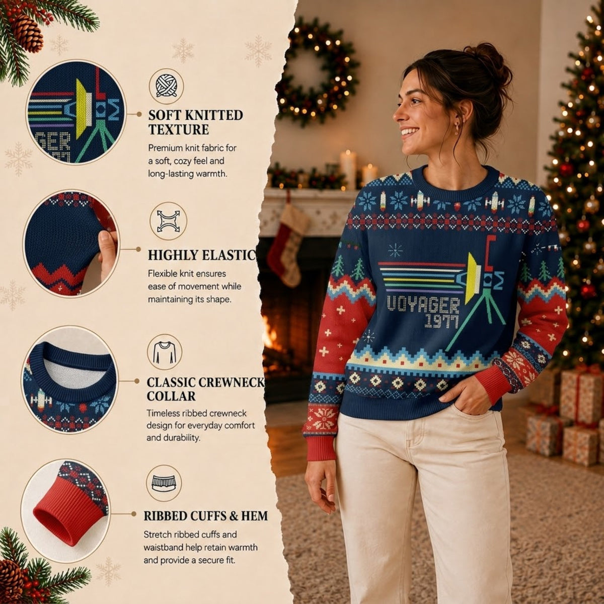 NASA Voyager Spacecraft Ugly Christmas Sweater - Space Holiday Knit Print