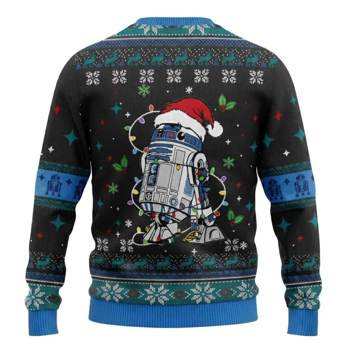 R2-D2 with Lights Ugly Christmas Sweater - Cute Sci-Fi Holiday Knit Print