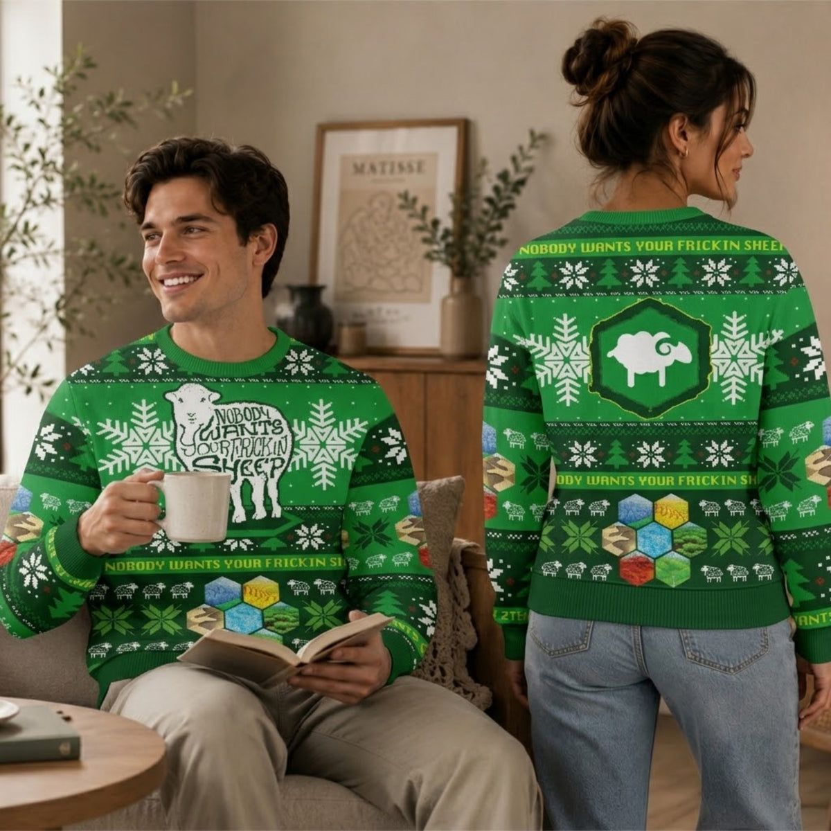 Nobody Wants Your Frickin Sheep Ugly Christmas Sweater - Strategy Board Game Holiday Knit Print