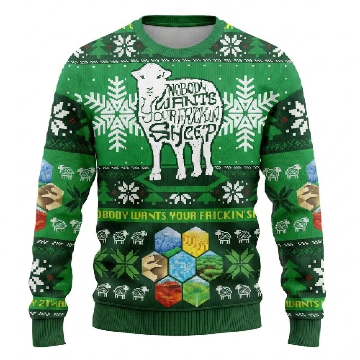 Nobody Wants Your Frickin Sheep Ugly Christmas Sweater - Strategy Board Game Holiday Knit Print
