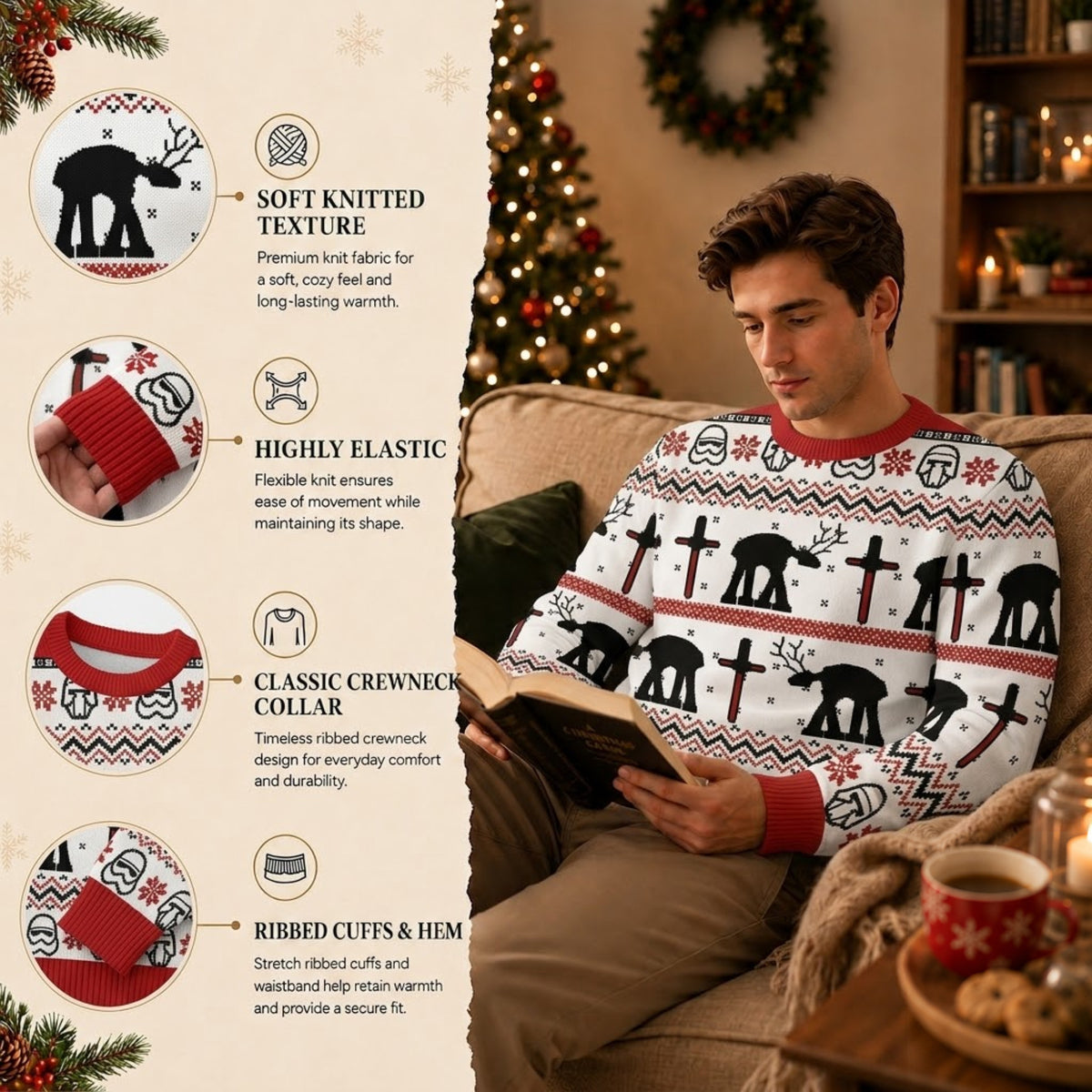 Mechanical Moose Walker Ugly Christmas Sweater - Retro Sci-Fi Holiday Knit Print